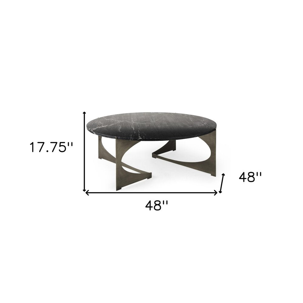 Black and Gold Genuine Marble and Iron Round Coffee Table - 48-inch