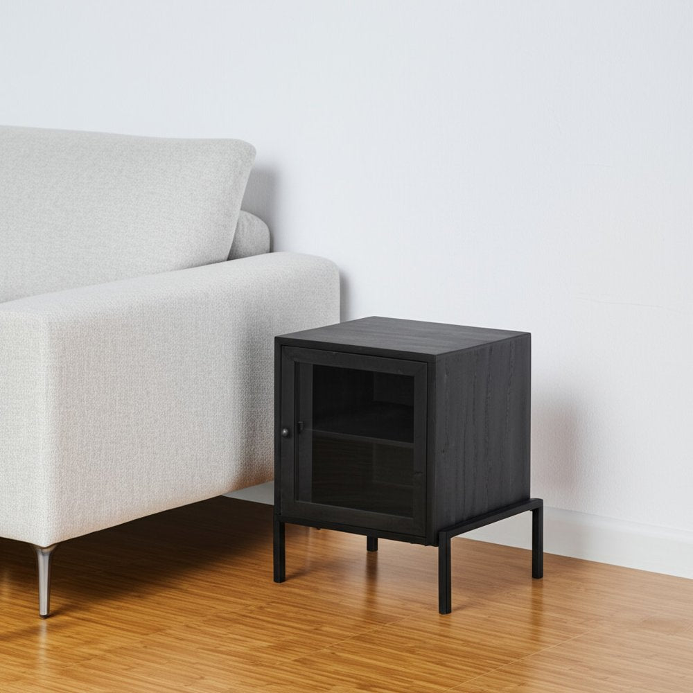 Black and Brown Solid Wood Square End Table - 26-inch