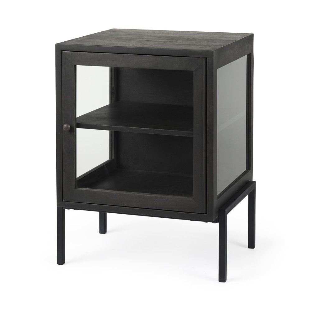 Black and Brown Solid Wood Square End Table - 26-inch