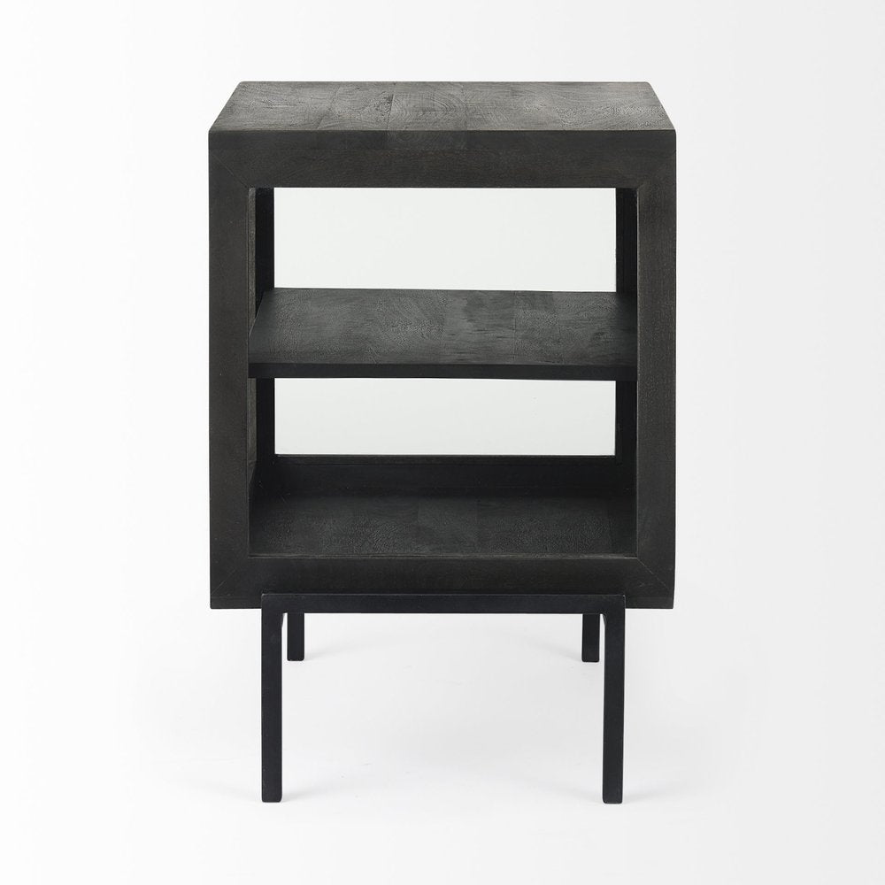 Black and Brown Solid Wood Square End Table - 26-inch