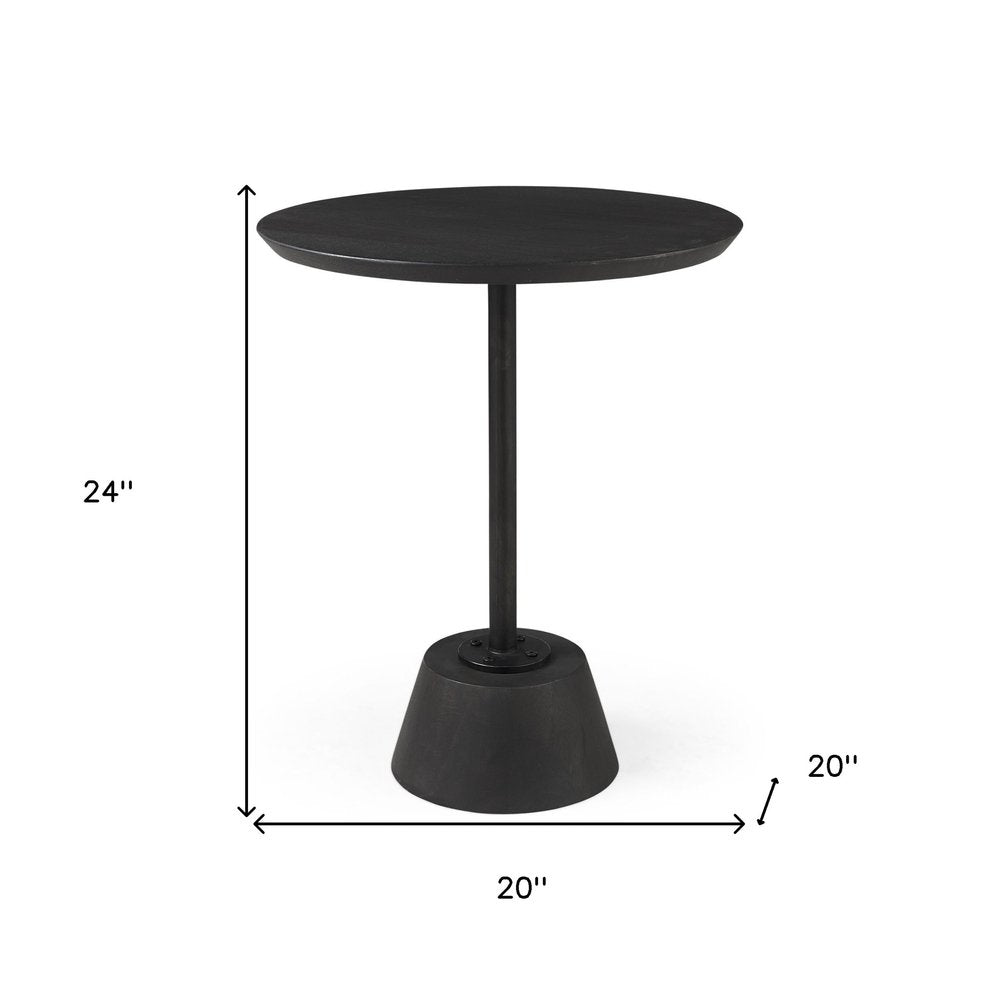 Black Solid and Manufactured Wood Round End Table - 24-inch