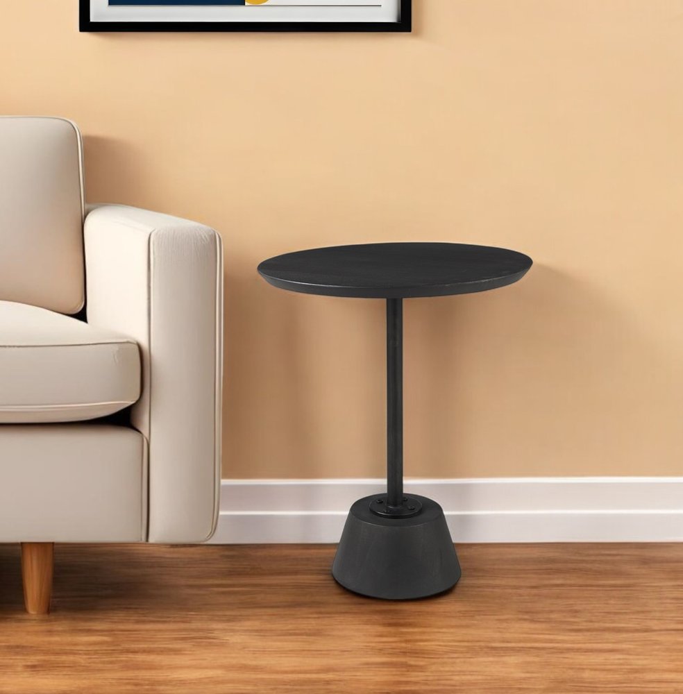 Black Solid and Manufactured Wood Round End Table - 24-inch