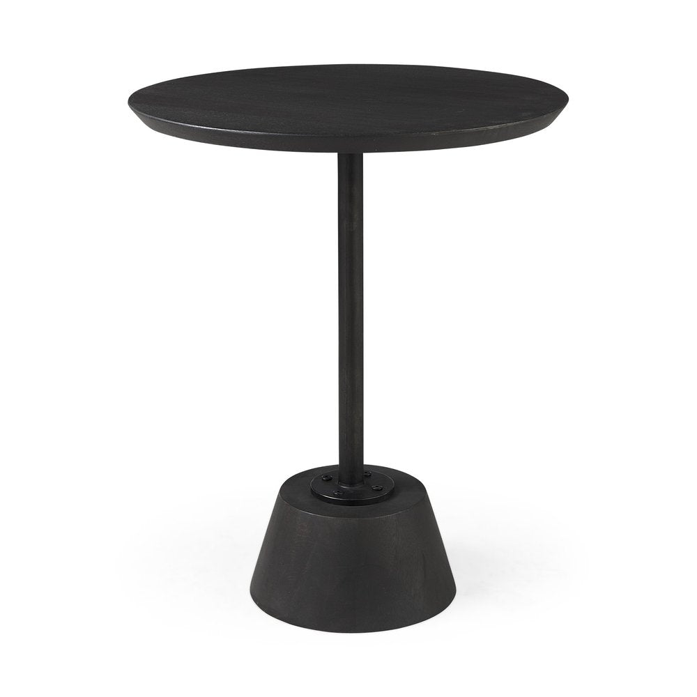Black Solid and Manufactured Wood Round End Table - 24-inch