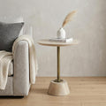 Beige Solid and Manufactured Wood Round End Table - 24-inch