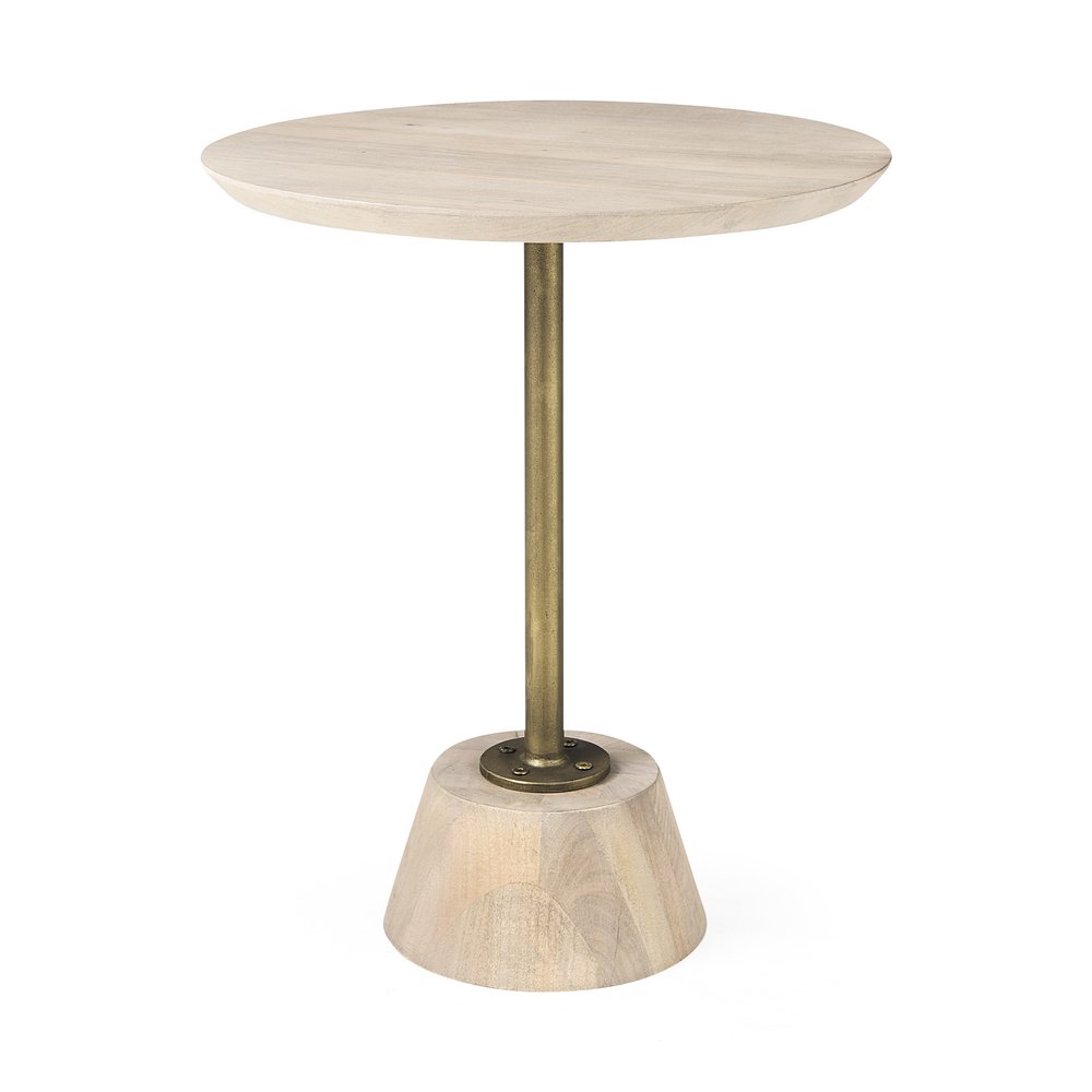 Beige Solid and Manufactured Wood Round End Table - 24-inch