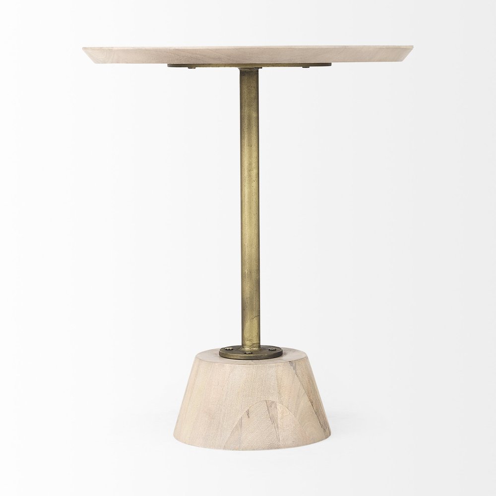Beige Solid and Manufactured Wood Round End Table - 24-inch
