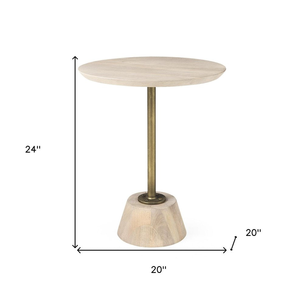 Beige Solid and Manufactured Wood Round End Table - 24-inch