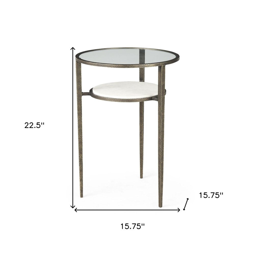 Bronze and Clear Glass and Metal Round End Table with Shelf - 23-inch