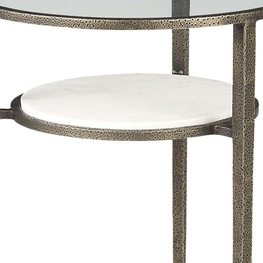 Bronze and Clear Glass and Metal Round End Table with Shelf - 23-inch