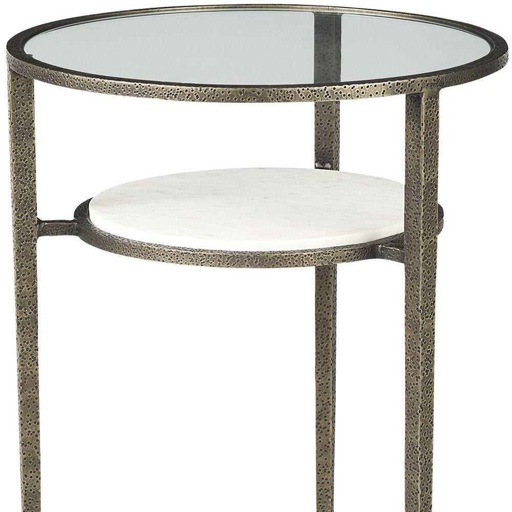 Bronze and Clear Glass and Metal Round End Table with Shelf - 23-inch