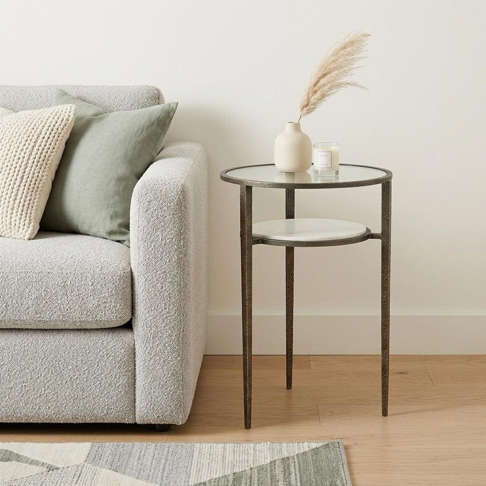 Bronze and Clear Glass and Metal Round End Table with Shelf - 23-inch