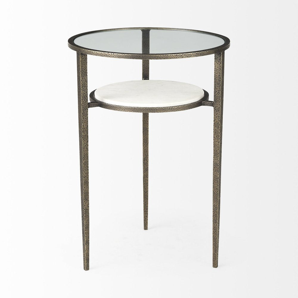 Bronze and Clear Glass and Metal Round End Table with Shelf - 23-inch