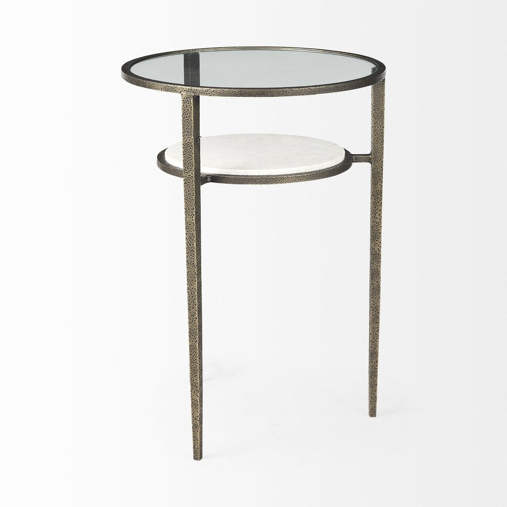 Bronze and Clear Glass and Metal Round End Table with Shelf - 23-inch