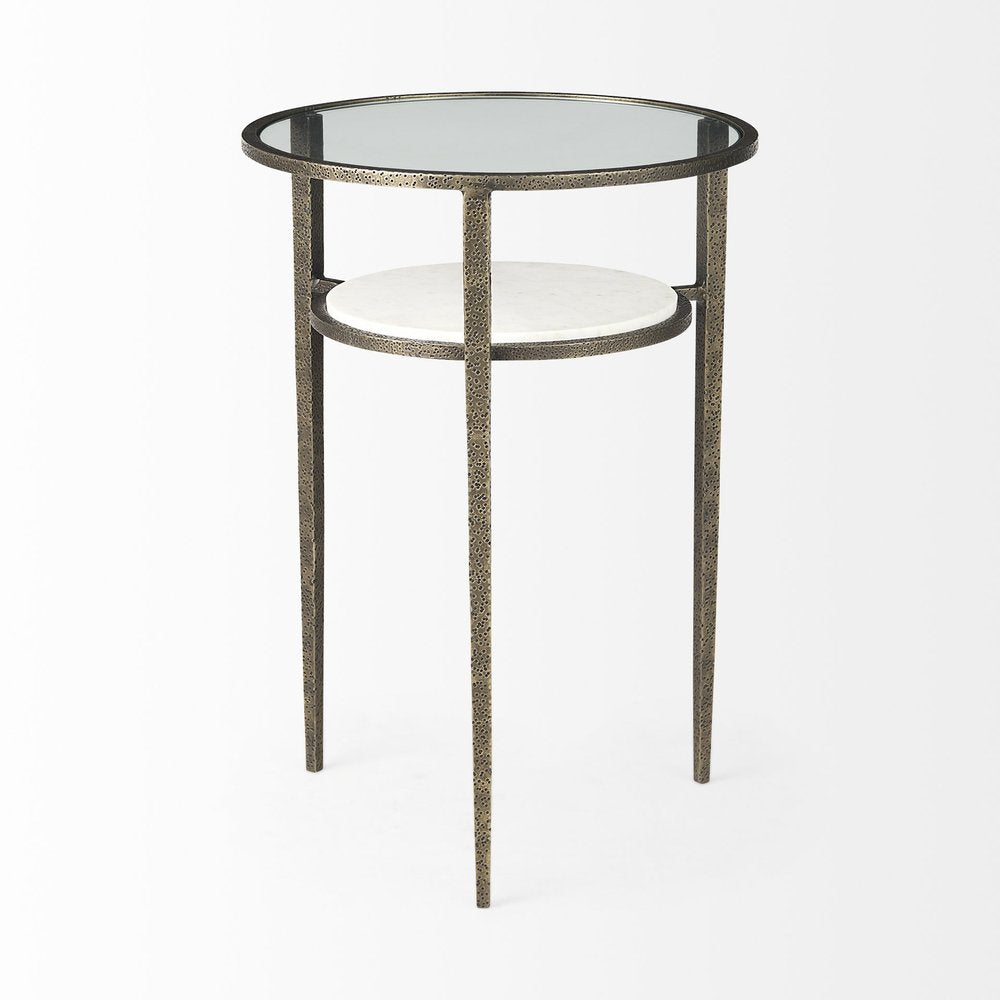 Bronze and Clear Glass and Metal Round End Table with Shelf - 23-inch