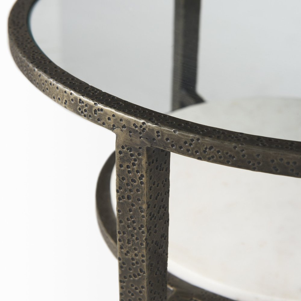 Bronze and Clear Glass and Metal Round End Table with Shelf - 23-inch