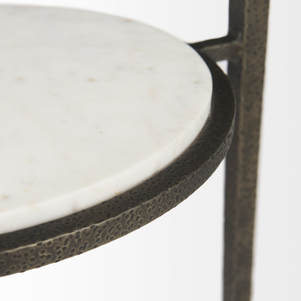 Bronze and Clear Glass and Metal Round End Table with Shelf - 23-inch