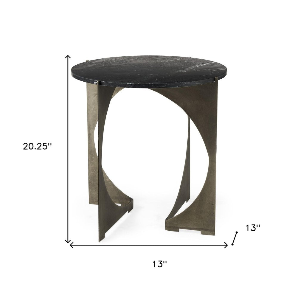 Black Marble Round End Table - 20-inch