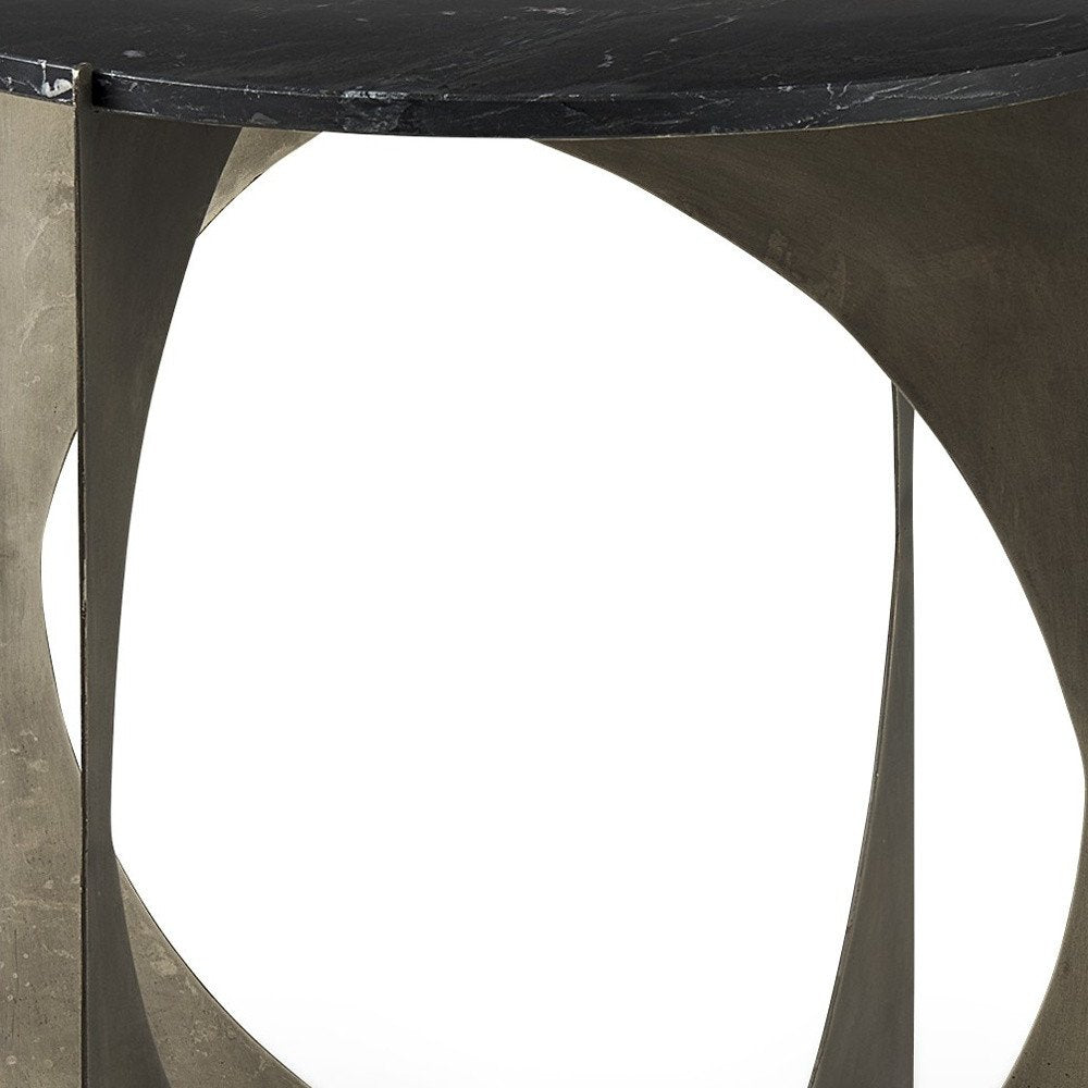 Black Marble Round End Table - 20-inch