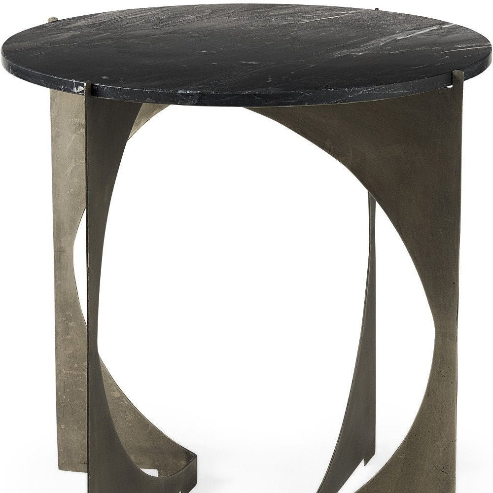 Black Marble Round End Table - 20-inch