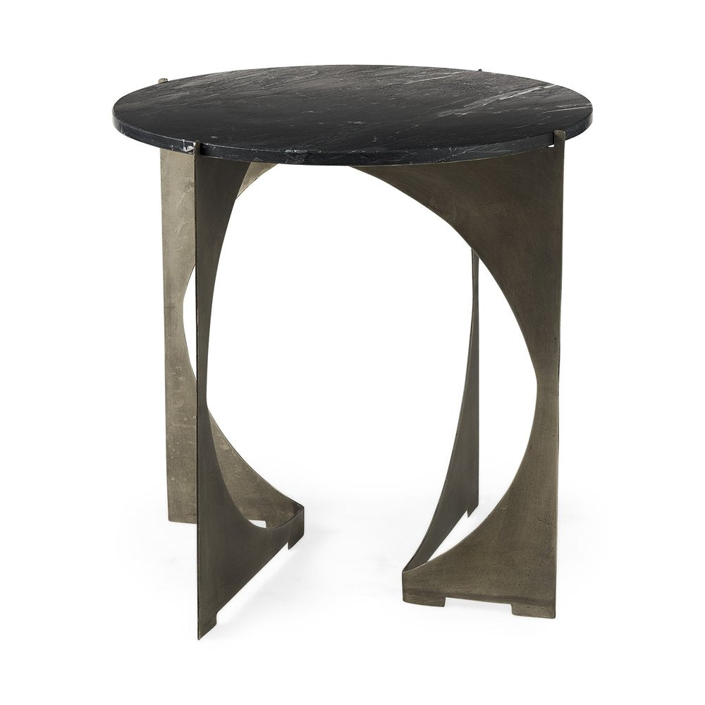 Black Marble Round End Table - 20-inch