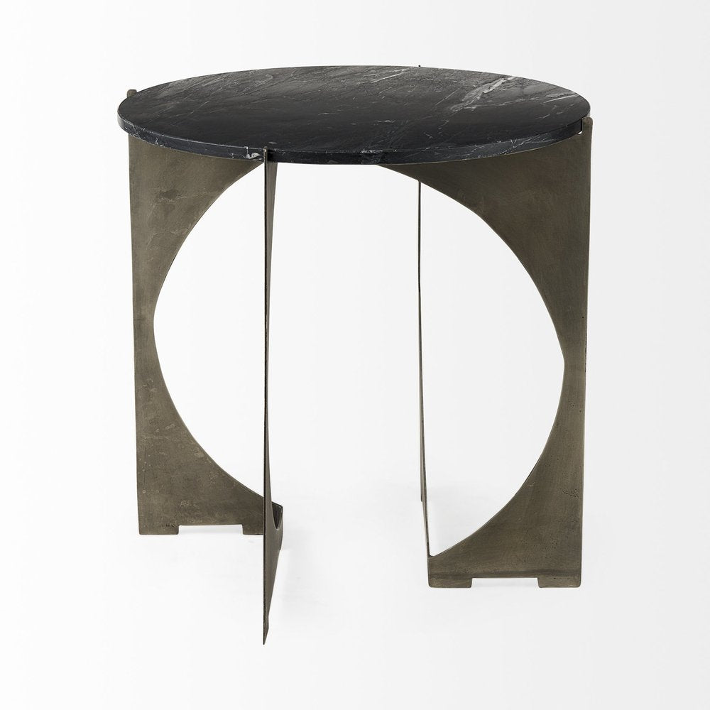 Black Marble Round End Table - 20-inch