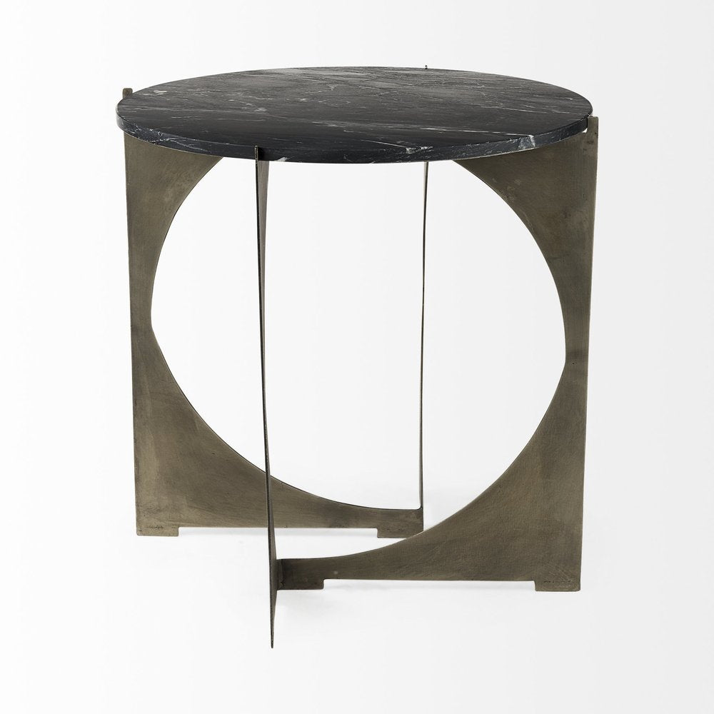 Black Marble Round End Table - 20-inch