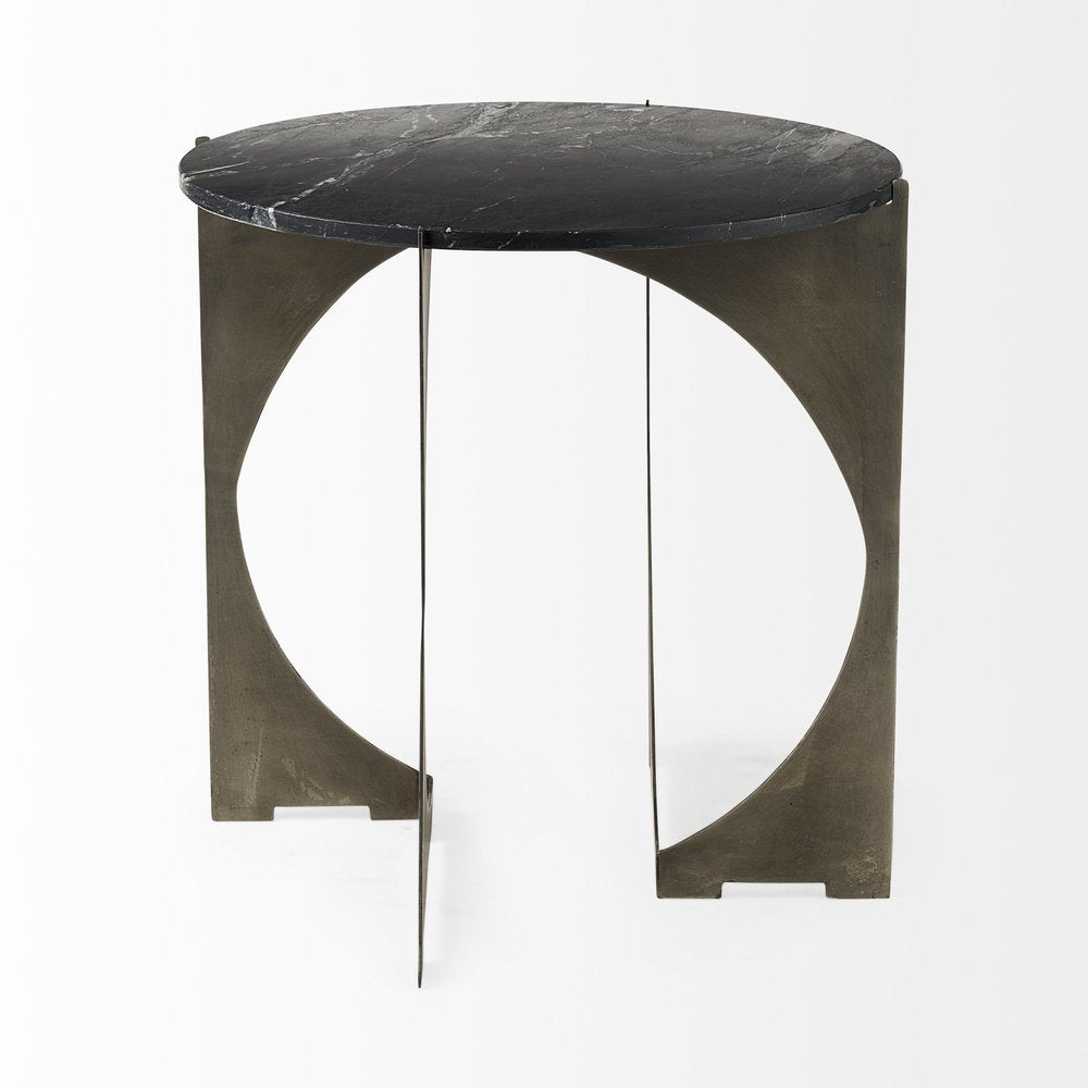 Black Marble Round End Table - 20-inch