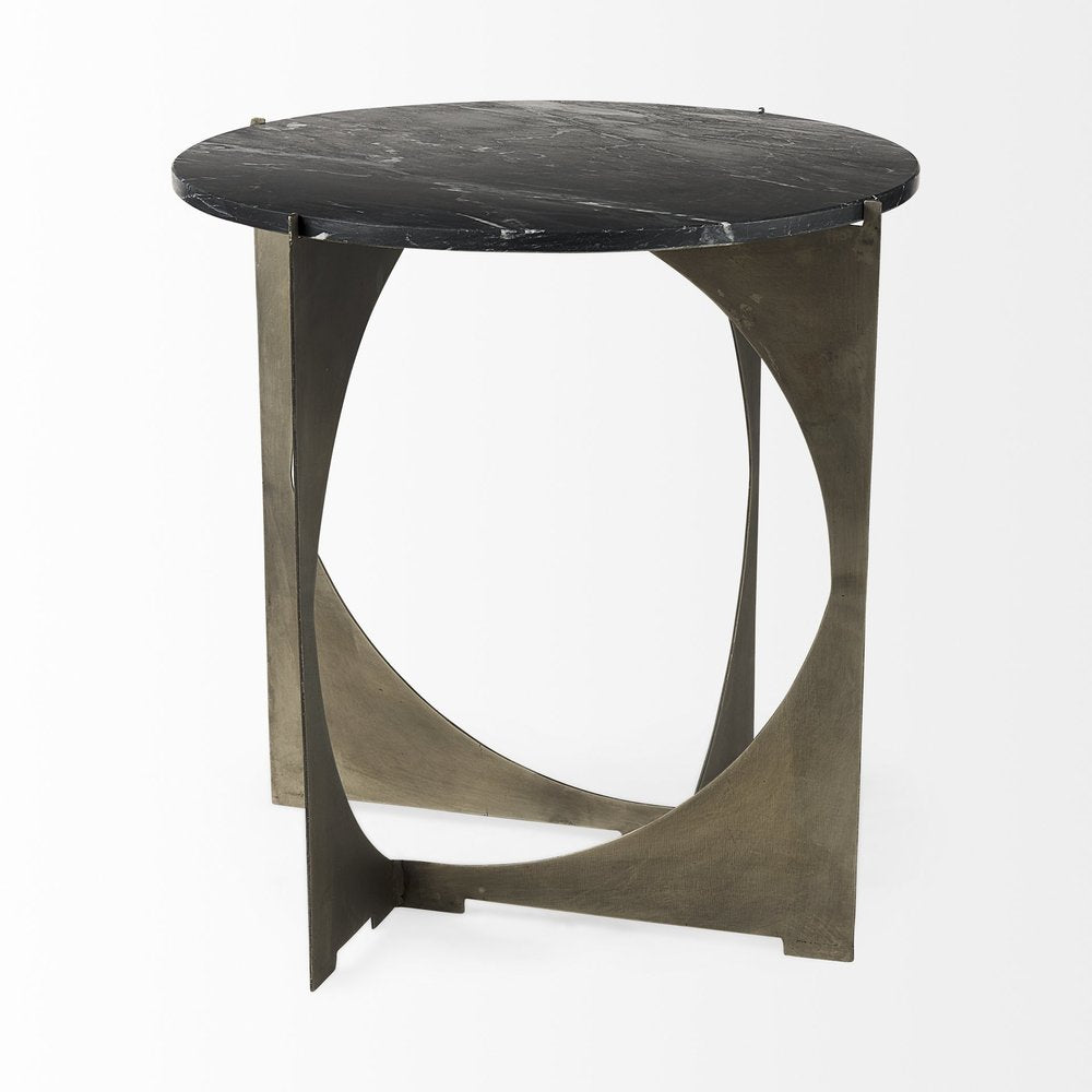 Black Marble Round End Table - 20-inch