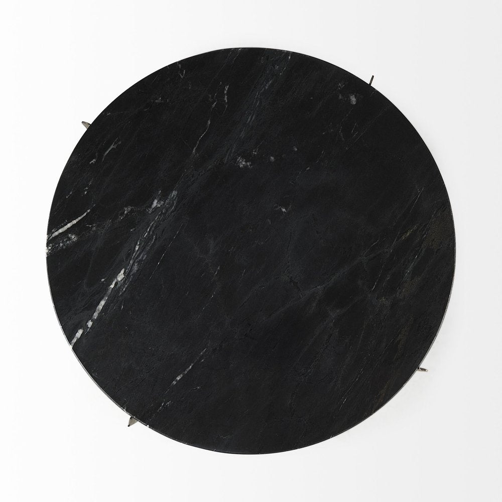 Black Marble Round End Table - 20-inch