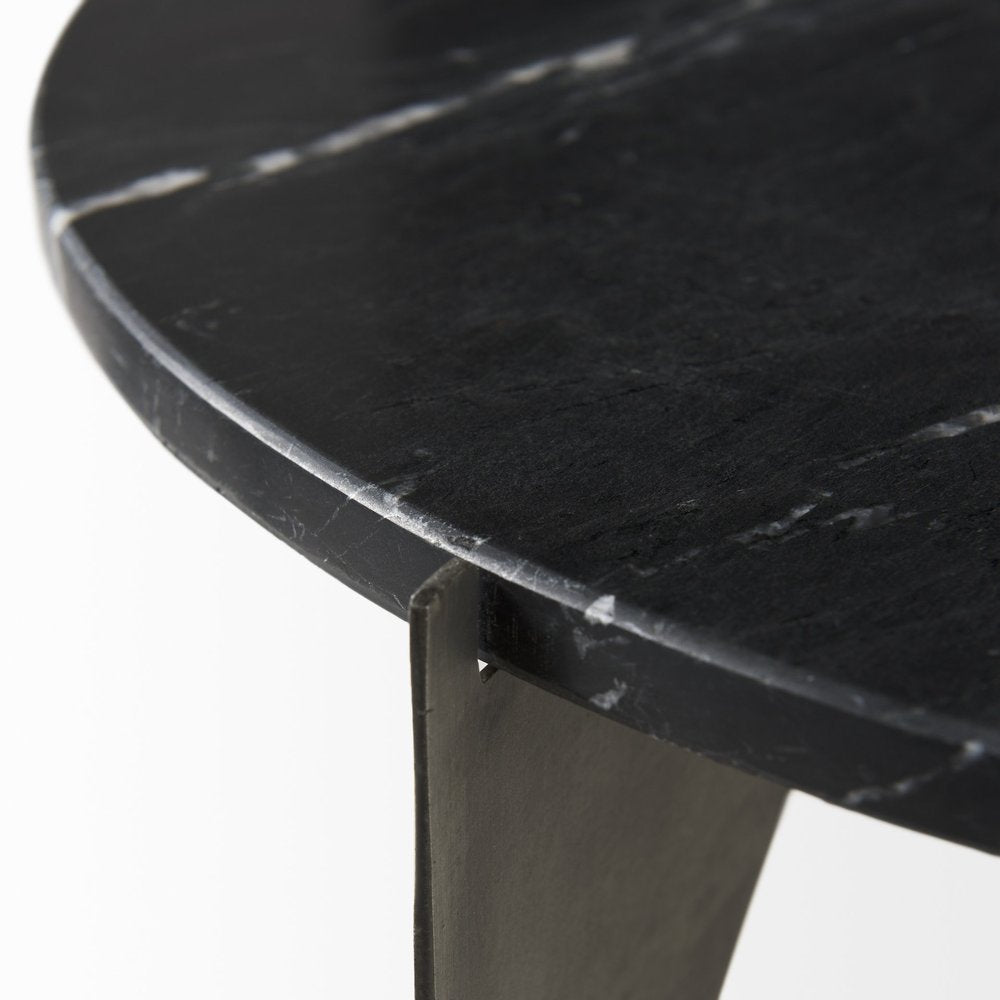 Black Marble Round End Table - 20-inch