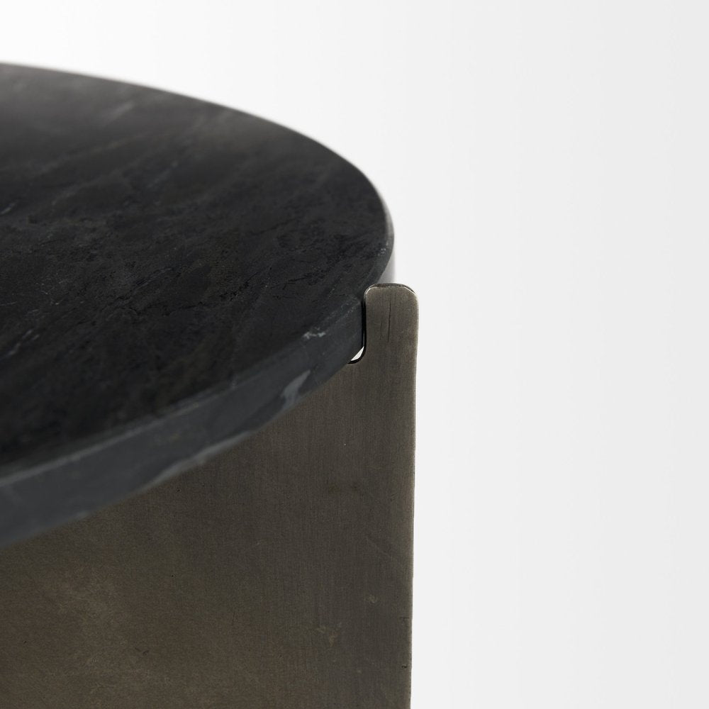 Black Marble Round End Table - 20-inch
