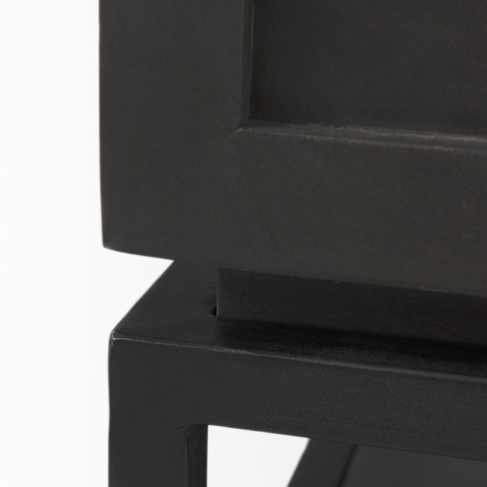 Black and White Marble Square End Table with Drawer and Shelf