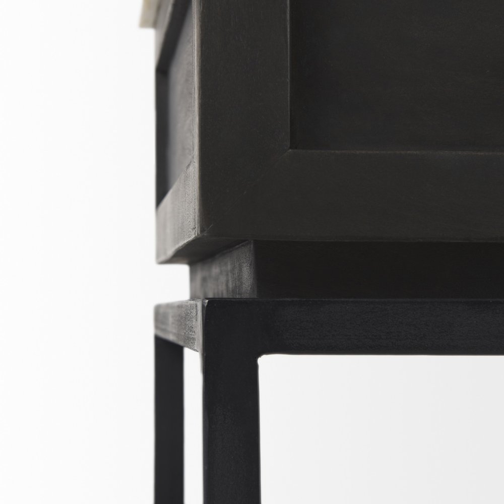 Black and White Marble Square End Table with Drawer and Shelf