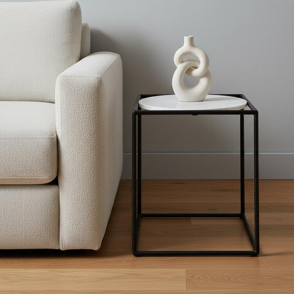 Black Marble Round End Table - 22-inch