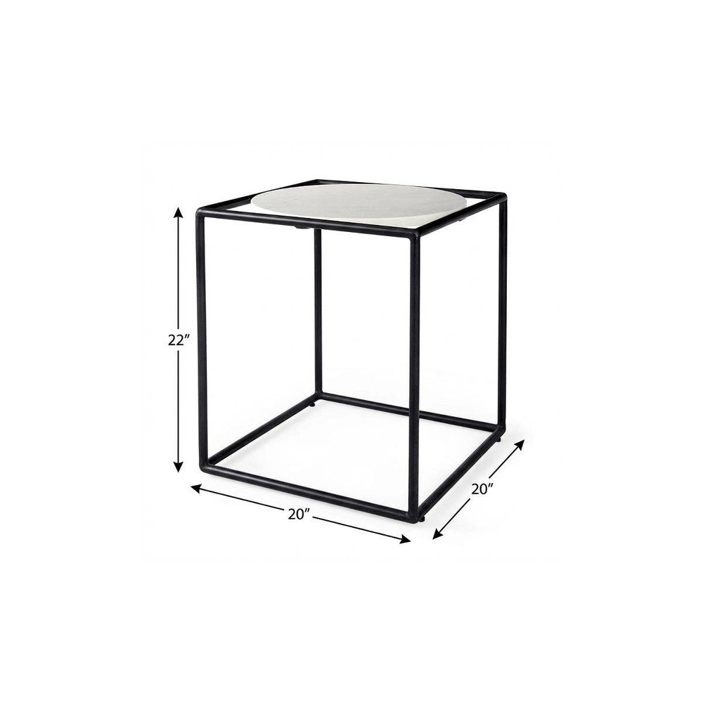Black Marble Round End Table - 22-inch