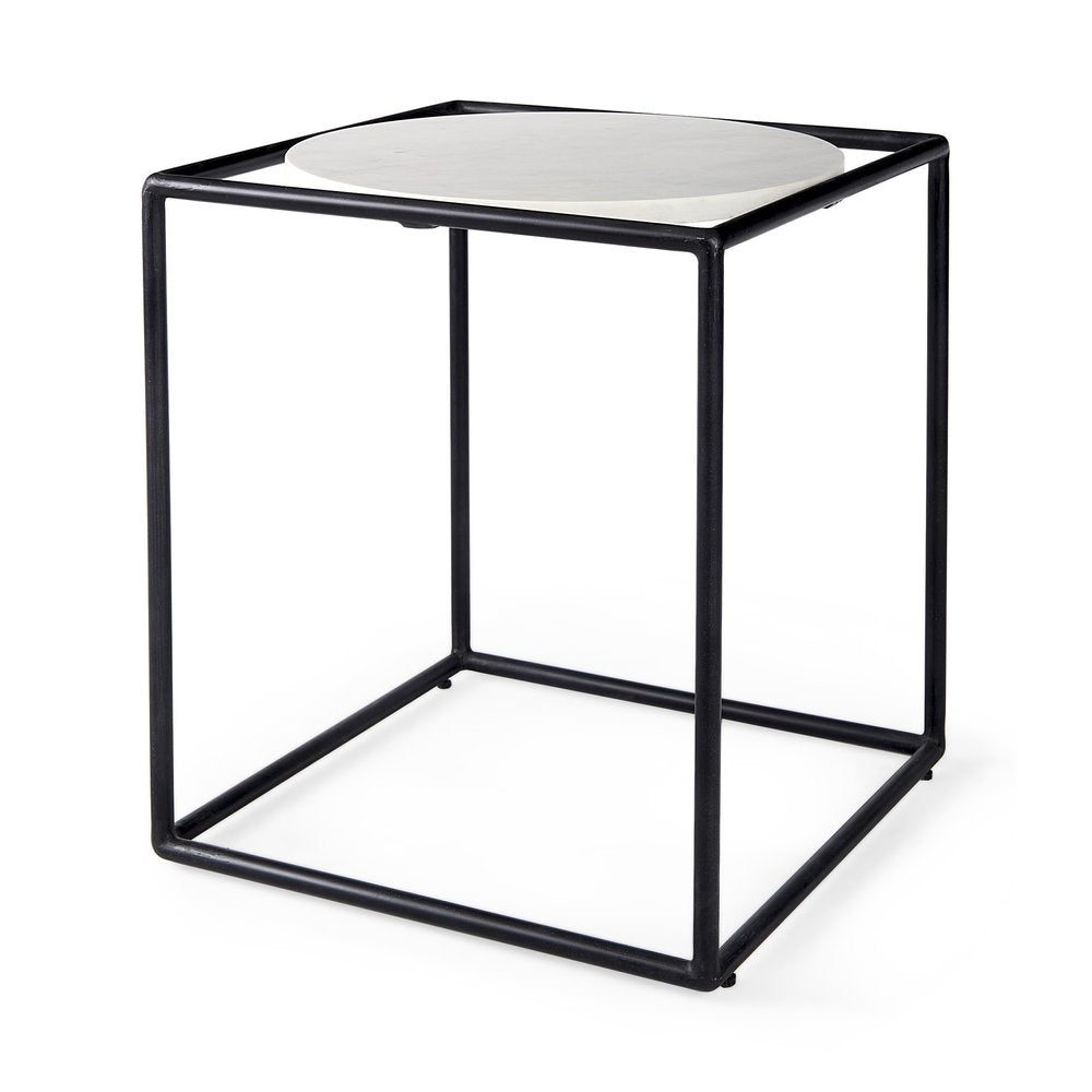 Black Marble Round End Table - 22-inch