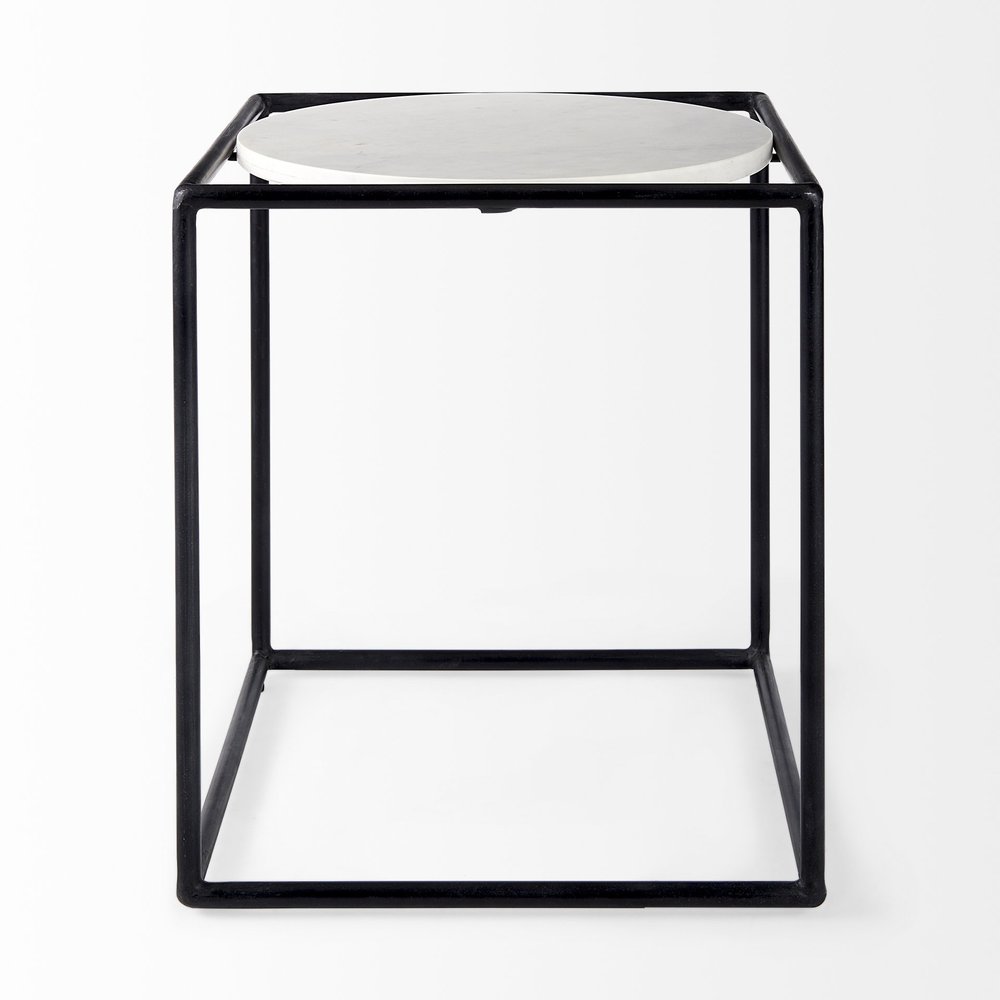 Black Marble Round End Table - 22-inch