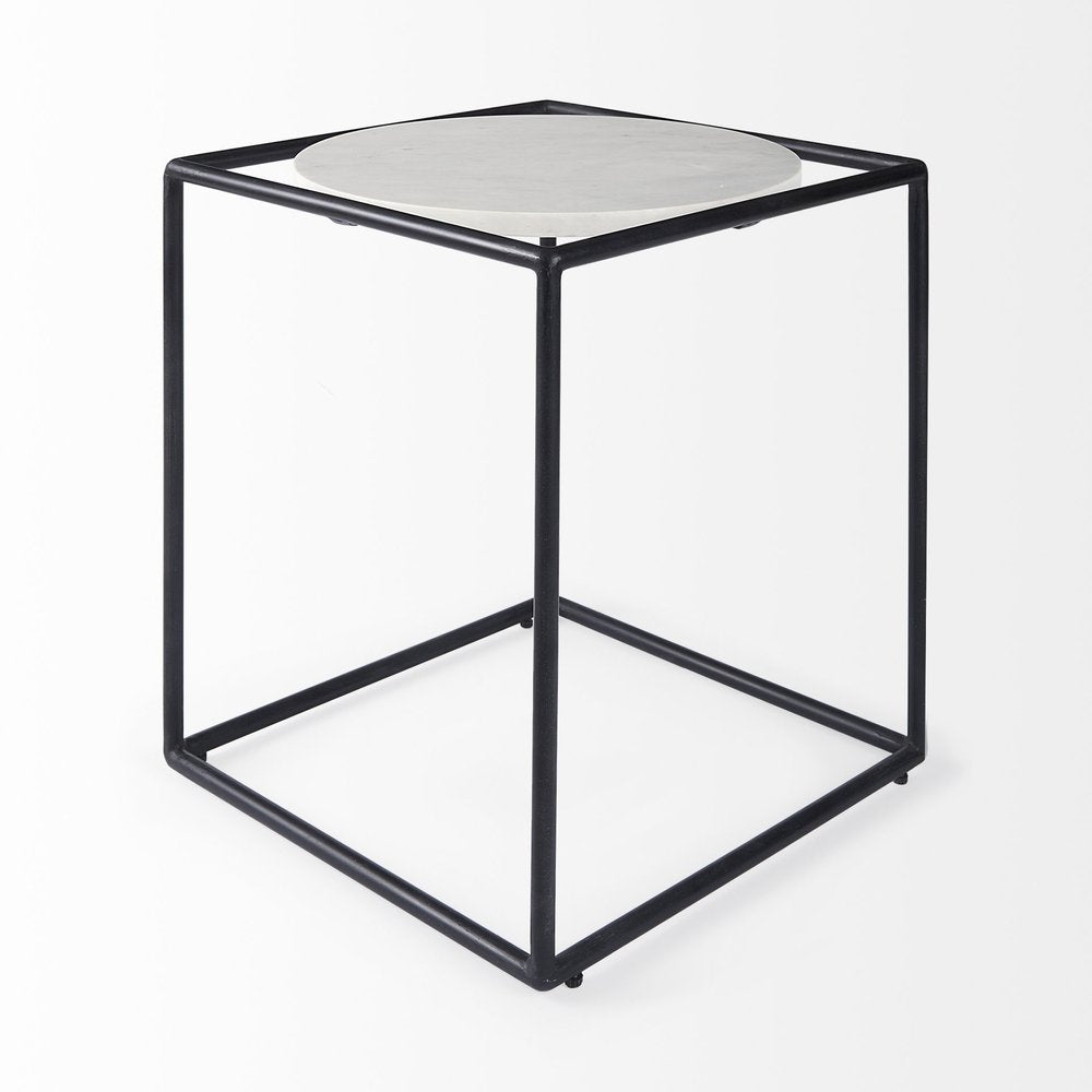 Black Marble Round End Table - 22-inch