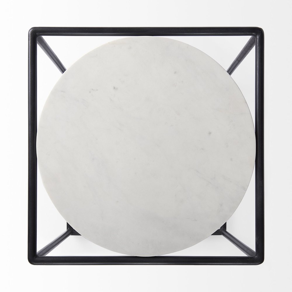 Black Marble Round End Table - 22-inch