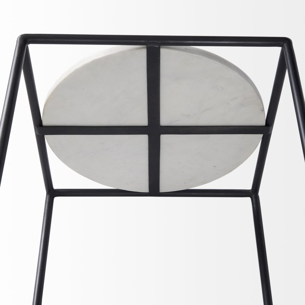 Black Marble Round End Table - 22-inch