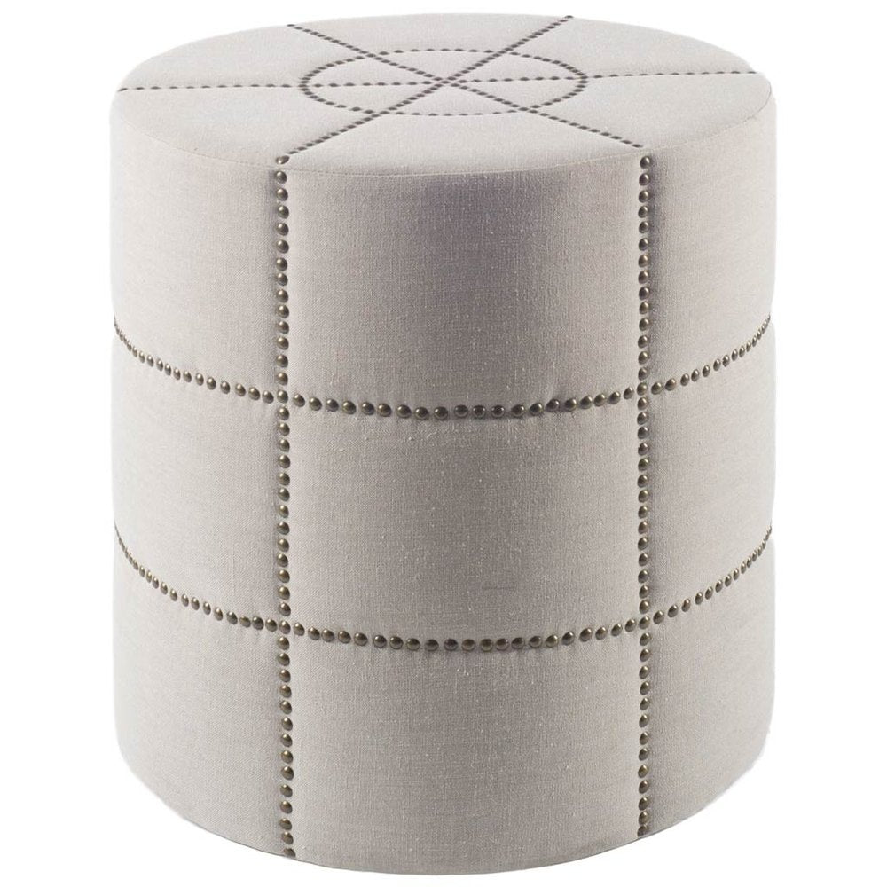Cream Fabric Tufted Round Footstool - 20-inch