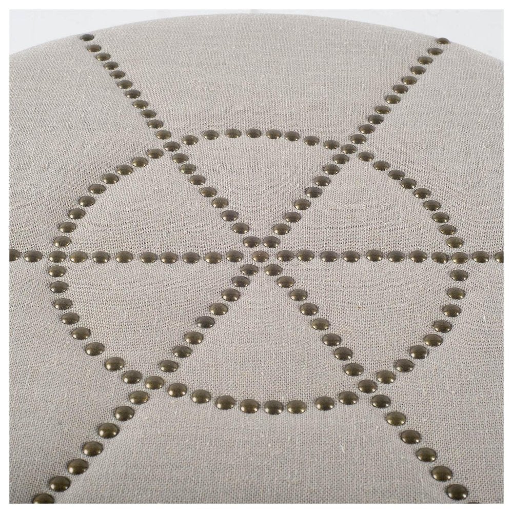 Cream Fabric Tufted Round Footstool - 20-inch