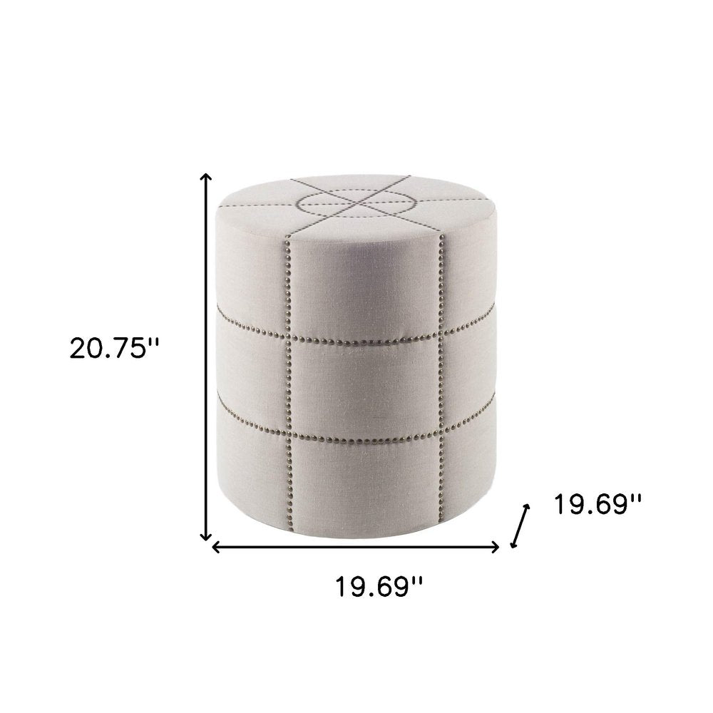 Cream Fabric Tufted Round Footstool - 20-inch