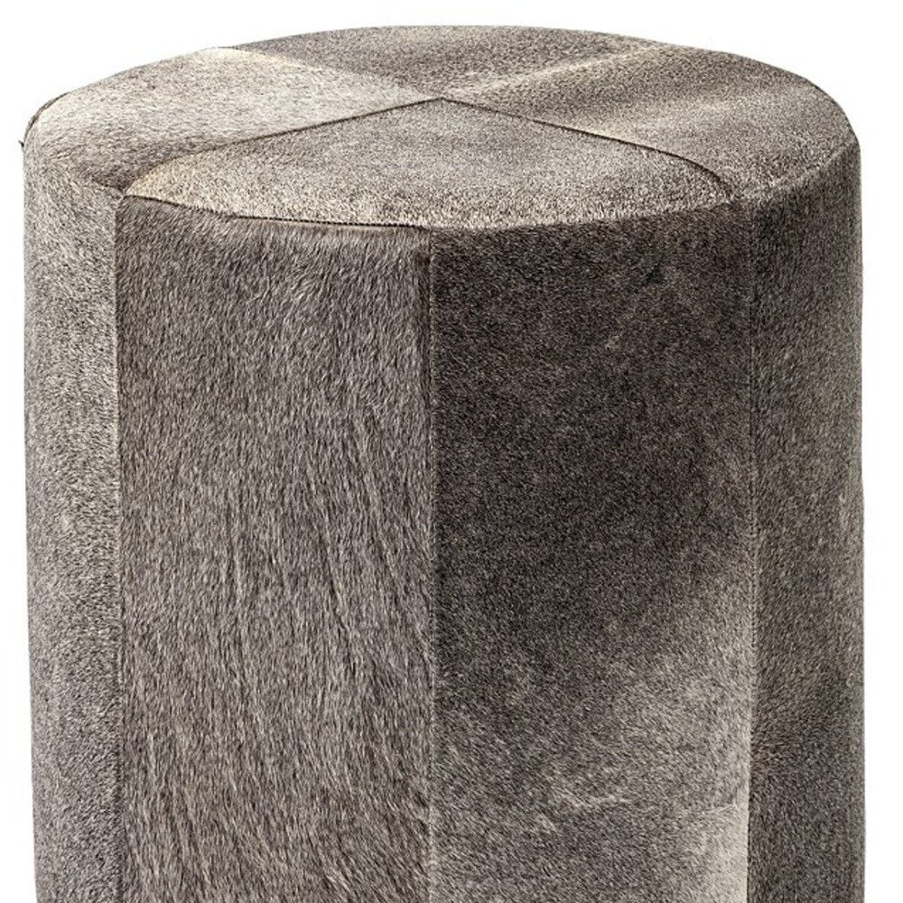 Gray Wool and Brown Footstool Ottoman - 20-inch