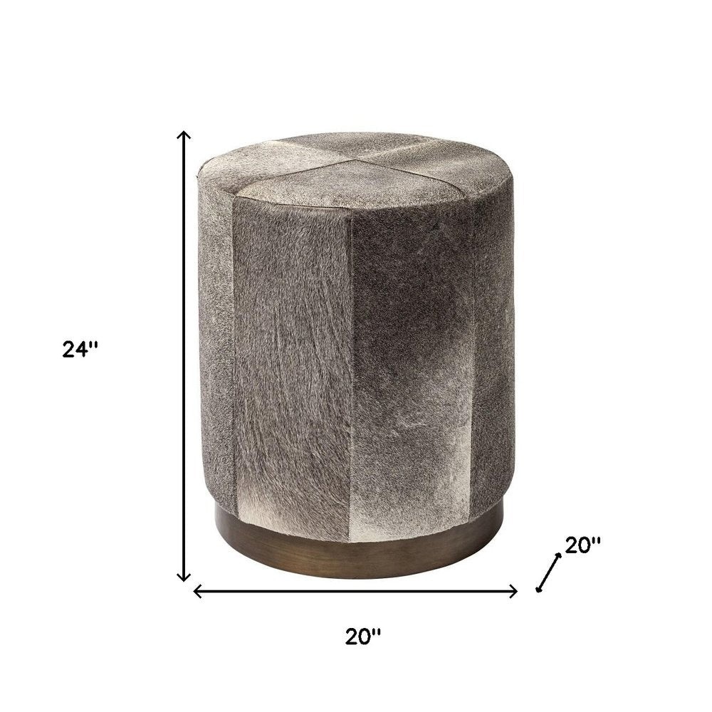 Gray Wool and Brown Footstool Ottoman - 20-inch