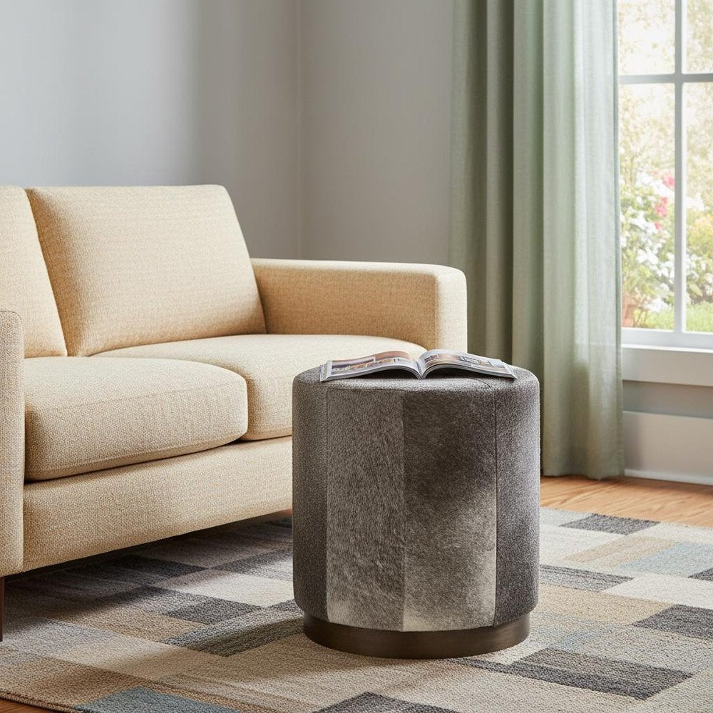 Gray Wool and Brown Footstool Ottoman - 20-inch