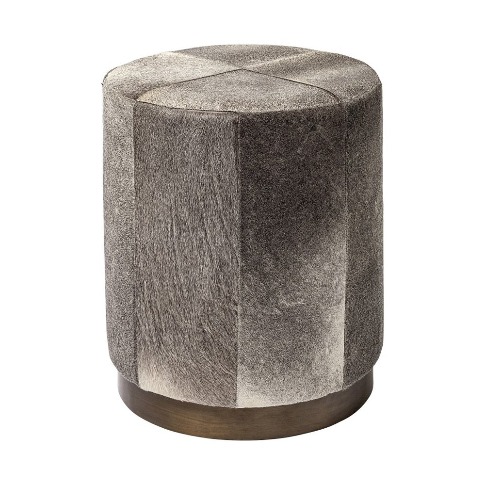Gray Wool and Brown Footstool Ottoman - 20-inch
