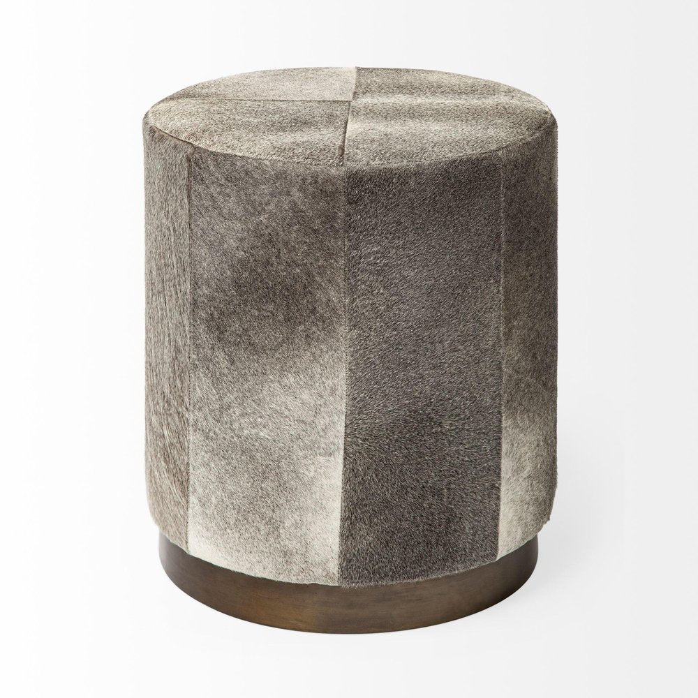 Gray Wool and Brown Footstool Ottoman - 20-inch