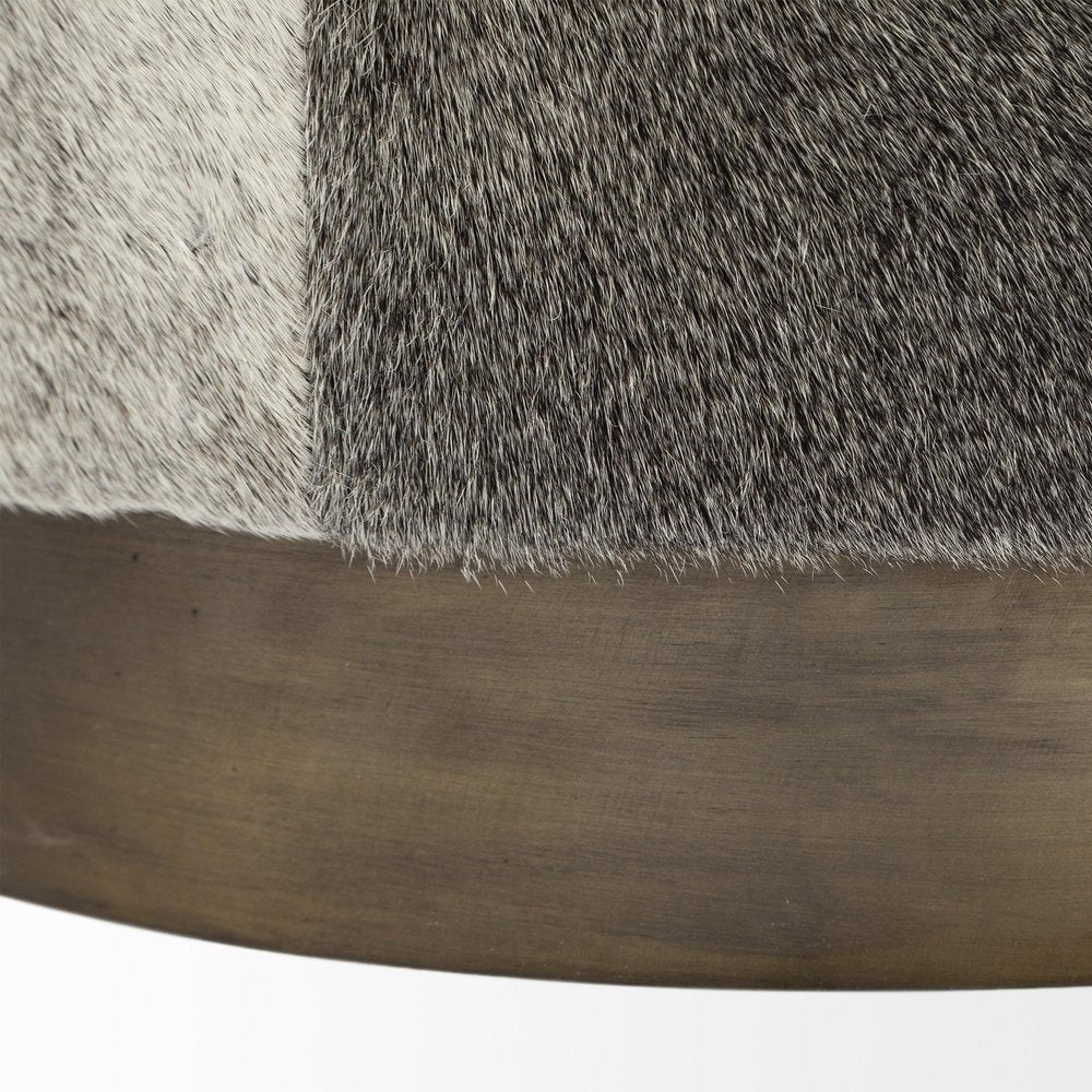 Gray Wool and Brown Footstool Ottoman - 20-inch