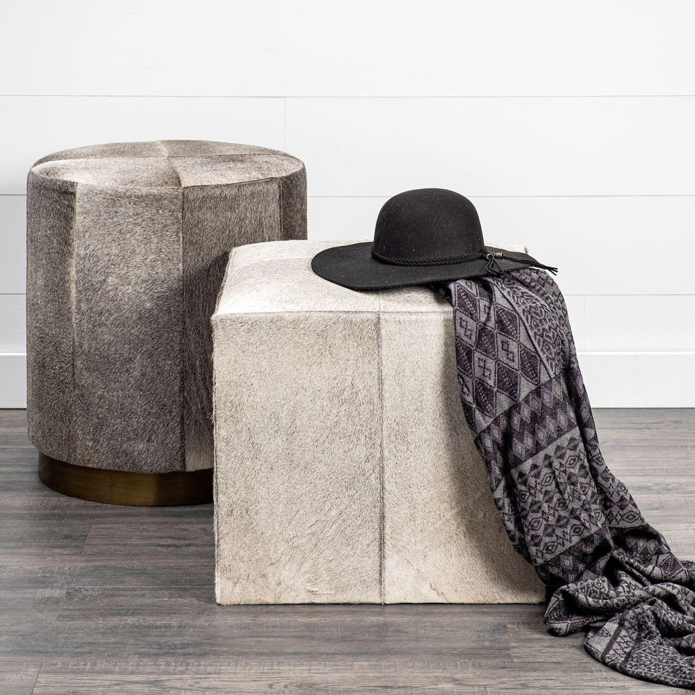 Gray Wool and Brown Footstool Ottoman - 20-inch